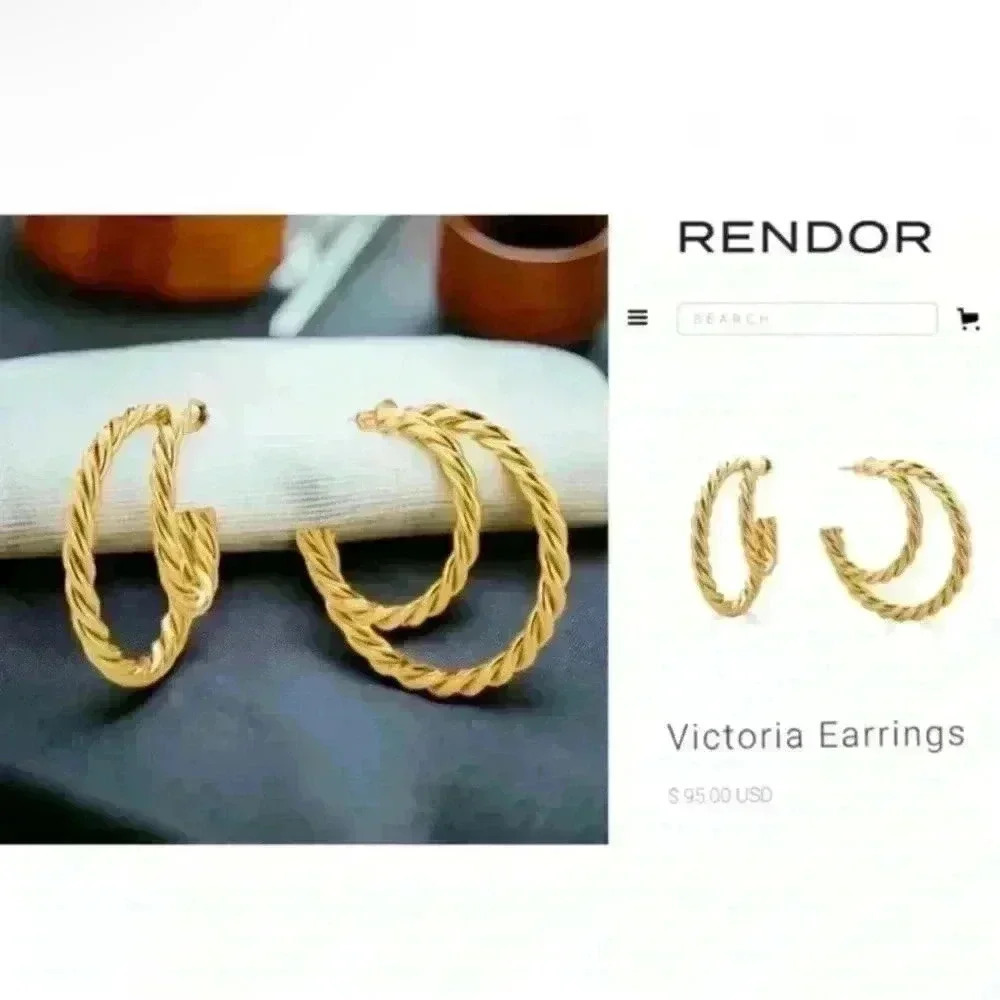 RENDOR VICTORIA 14-18k Gold Plated Double Gold Hoops ~ NEW! MSRP $95
